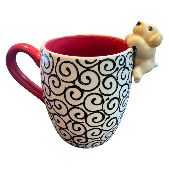 Hand painted Black and White Coffee Mug with Puppy Companion - Picture 4 of 6